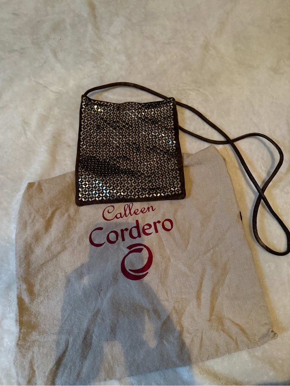 Calleen Cordero Brown Suede Studded Crossbody bag